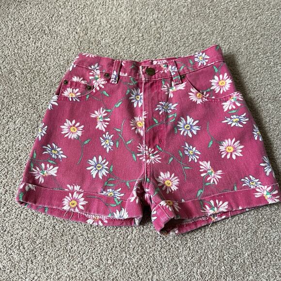 Vintage 90s New Legends Pink Floral Denim Casual High Waist Shorts Jorts 10Y - Picture 1 of 7